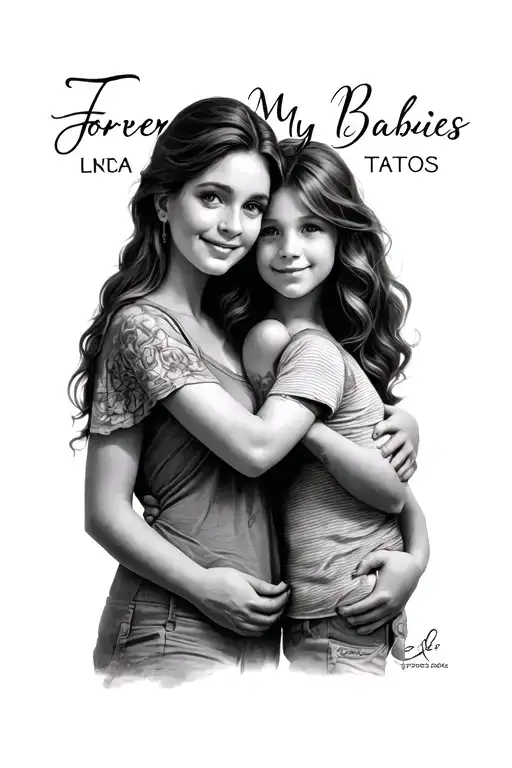 "Forever My Babies" mother and two sons tattoo design idea