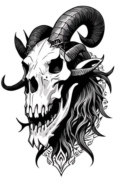 demon, devil, ram skull tattoo design idea