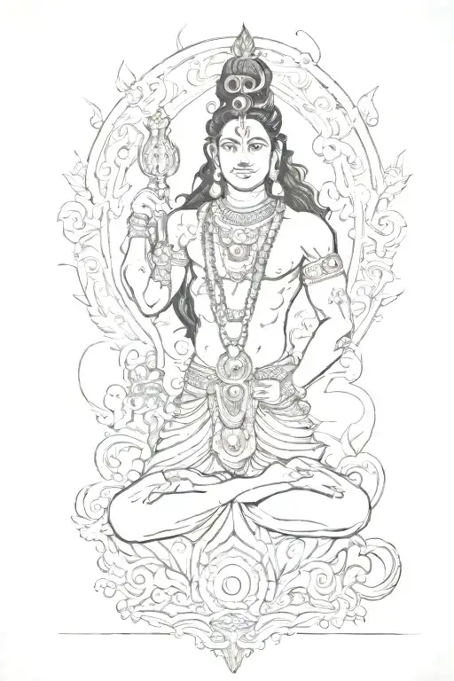 A half sleeve tattoo depicting the life journey of a prince who becomes a king with the help of his mother and the guidance of Lord Shiva, incorporating elements of cricket and digital marketing in a sketch style tattoo design idea