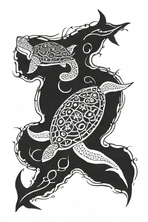 sea creatures, whales, turtles, stingray. stretched on outside forearm tattoo design idea