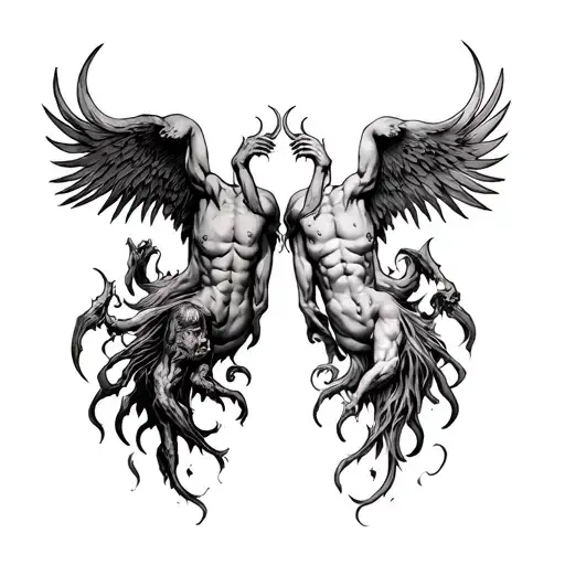 hell vs heaven whole back tattoo design idea