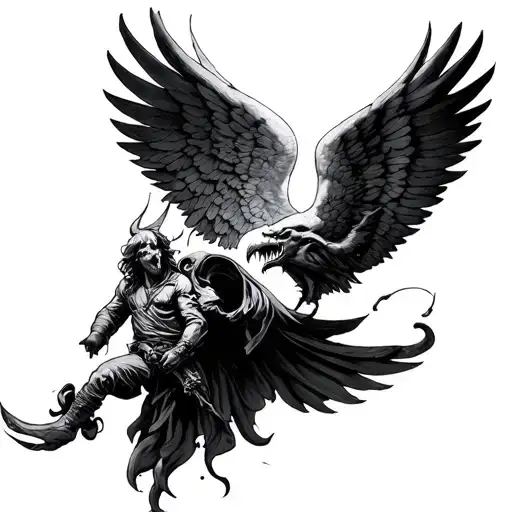great war in heaven vs hell tattoo design idea