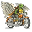 turtle riding a Harley Davidson with angel wings   tattoo design idea