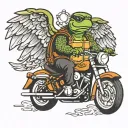 turtle riding a Harley Davidson with angel wings   tattoo design idea
