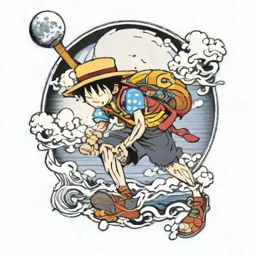 Joy boy luffy with moon in background tattoo design idea