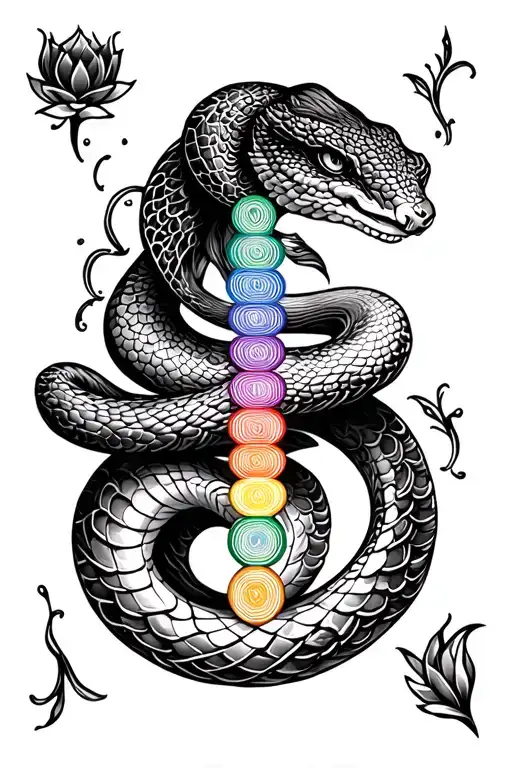 snake kundalini 7 chakras tattoo design idea