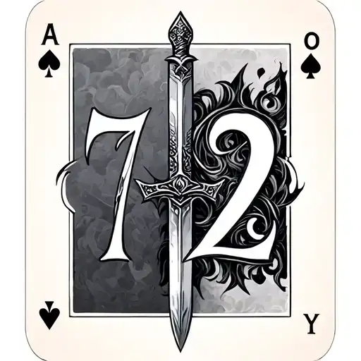 i already have sword tattoo, I want two cards to be on either side number 7 and 2  tattoo design idea