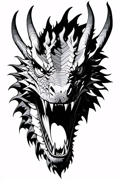 Dragon head from top down view with its mouth open tattoo design idea