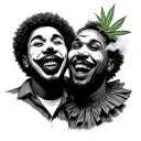 2 black people with clown make up laughing and smoking weed tattoo design idea