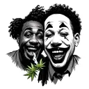 2 black people with clown make up laughing and smoking weed tattoo design idea