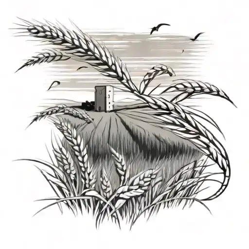 wheat field leading up to wind meel tattoo design idea