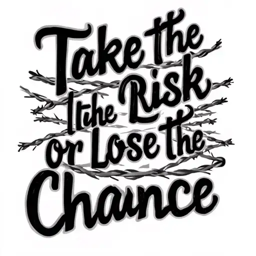 Small tattoo that would fit along the color bone in cursive font, saying take the risk or lose the chance with Barbwire  tattoo design idea