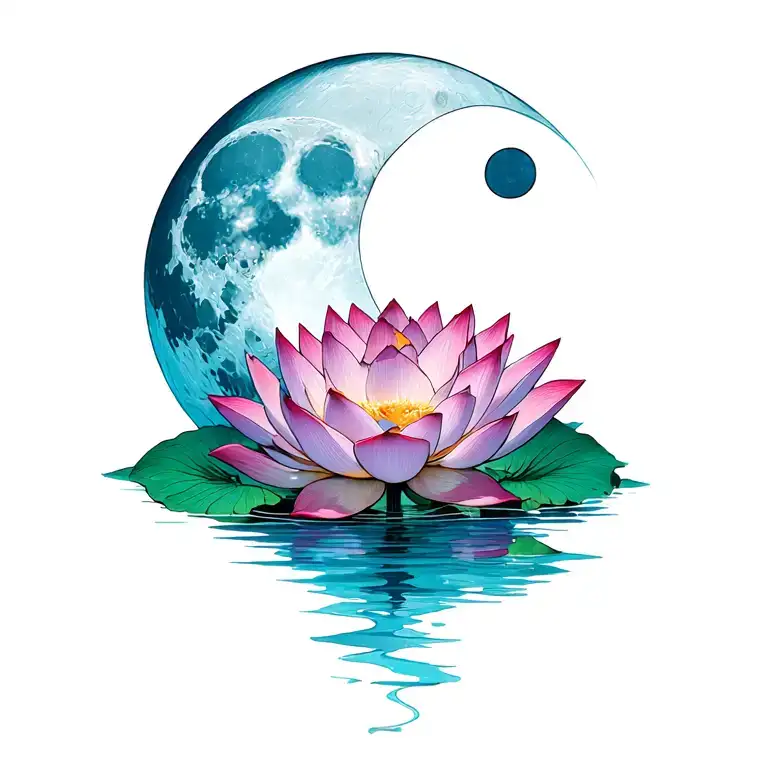 Lotus Flower with moon merging together with a semi colon  tattoo design idea