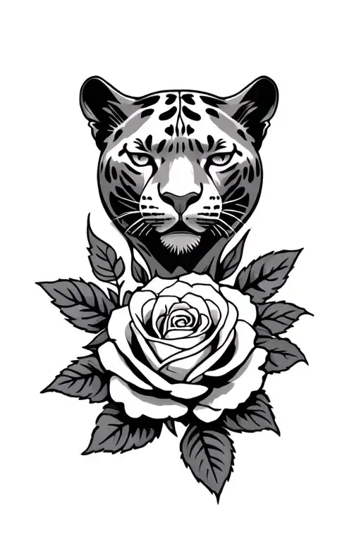 American traditional panther head and rose  tattoo design idea