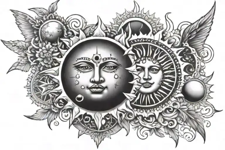 Sun And Moon phases tattoo design idea