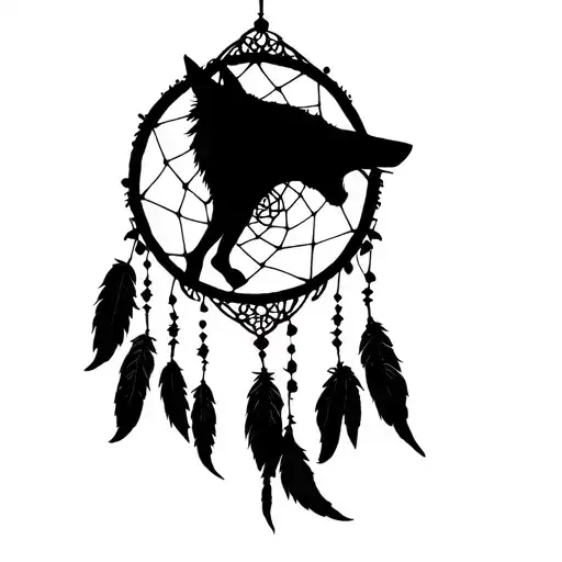 A gothic dream catcher with a wolf silhouette intertwined in the design tattoo design idea
