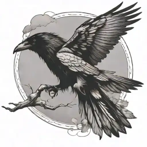 Raven flying tattoo design idea