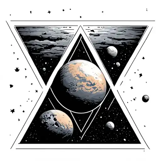 triangle outline with the planet mars over part of it. simple tattoo design idea