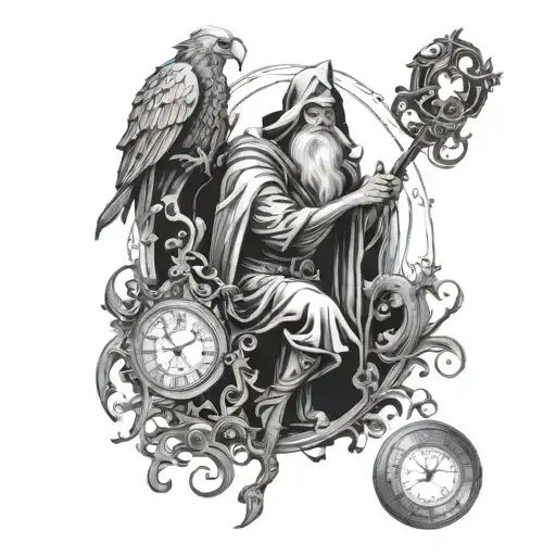 Father Time and reaper silohuette tattoo design idea