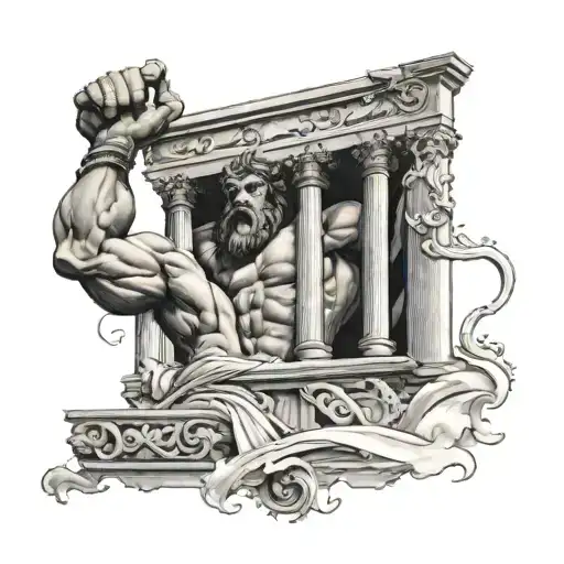 samson breaking the pillars tattoo design idea