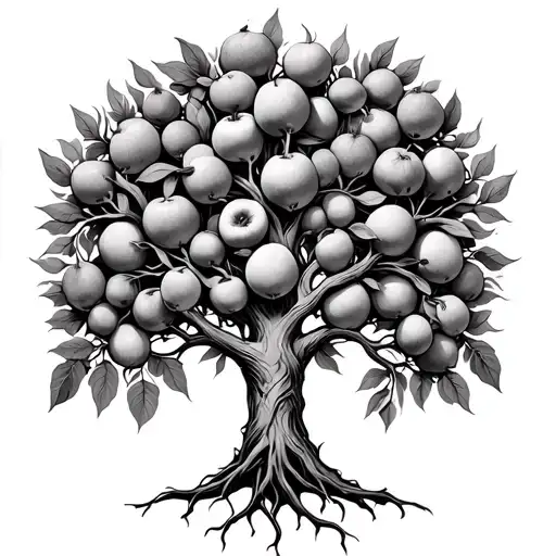 Design a tree of life where its fruits are the seals of Solomon tattoo design idea