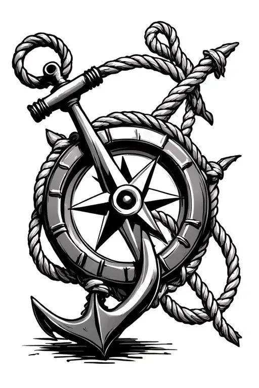 anchor compass rope shark tattoo design idea