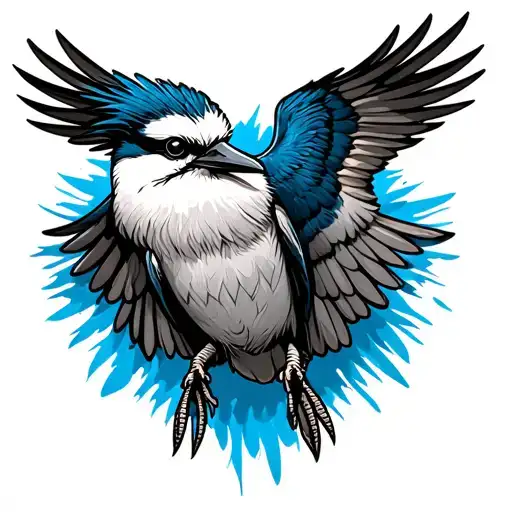 Kookaburra tattoo flash of blue on the wing in a flash sale style tattoo design idea