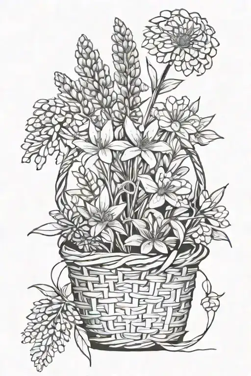 basket, lupine, dandelion tattoo design idea