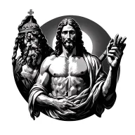 Jesus Christ standing with man behind him the lord will fight for you; you need only to be still tattoo design idea