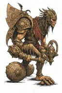 anunaki traveller / warrior holding futuristic object tattoo design idea