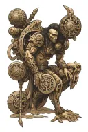 anunaki traveller / warrior holding futuristic object tattoo design idea