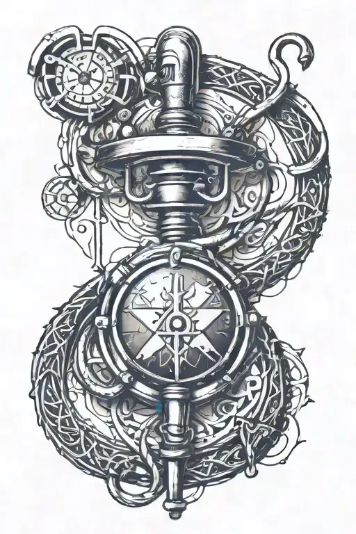A sketch tattoo of a yazidi symbol intertwined with a stethoscope, representing your occupation as a surgeon and your cultural heritage tattoo design idea
