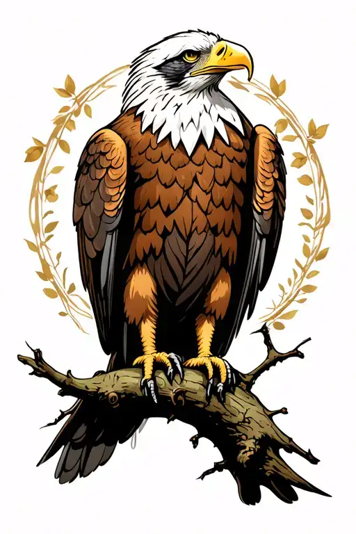 eagle sitting on branch of tree tattoo design idea