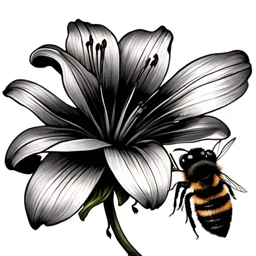 Lily flower and bumble bee tattoo design idea