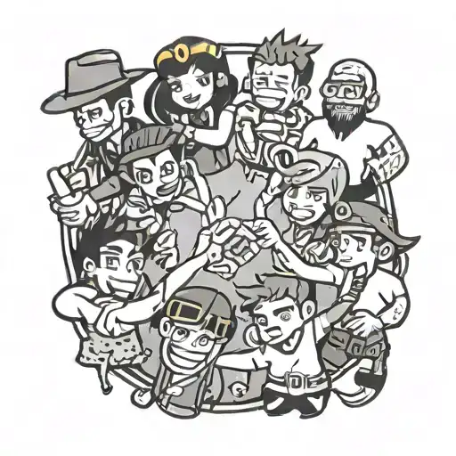 A tattoo of a group of friends holding hands in a circle, with each person represented by a different video game character tattoo design idea