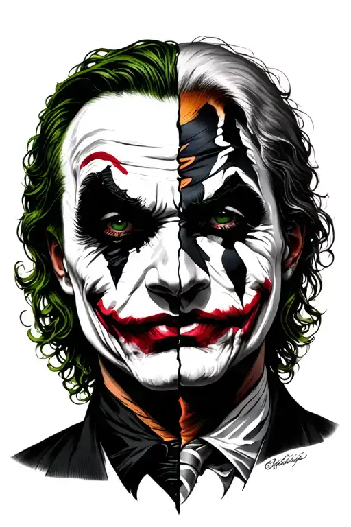 Joker split same face tattoo tattoo design idea