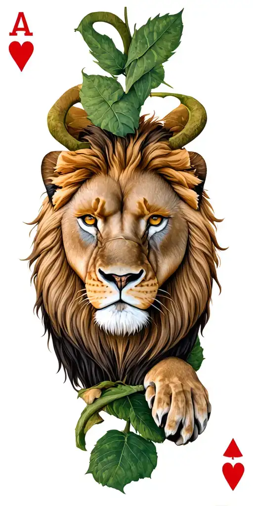 lion head, ace of hearts playing card, 4 elements of nature, taurus tattoo design idea