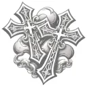 two chrome hearts crosses very close to eachother with a simple design behind them tattoo design idea