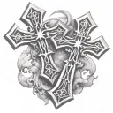 two chrome hearts crosses very close to eachother with a simple design behind them tattoo design idea