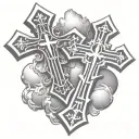 two chrome hearts crosses very close to eachother with a simple design behind them tattoo design idea