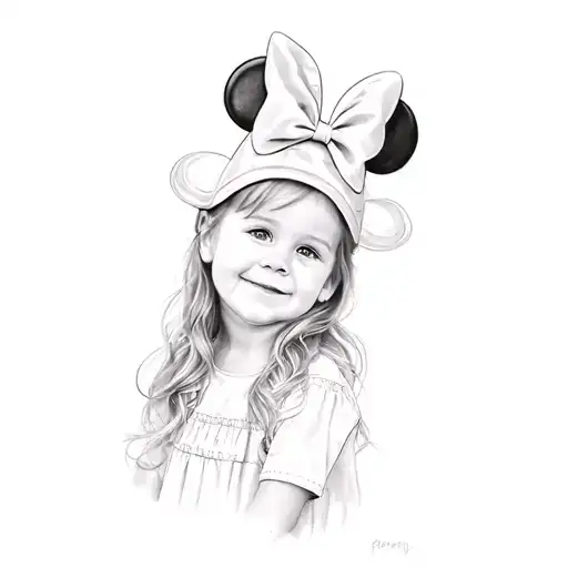 a little girl wearing a minnie mouse hat tattoo design idea