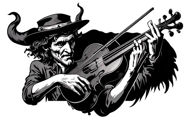 tatto design of the song the devil went down to GA with both Charlie and the devil  have Charlie playing a fiddle  tattoo design idea