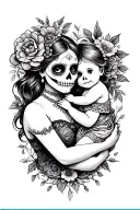 day of the dead woman holding a baby girl tattoo design idea