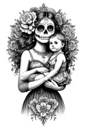 day of the dead woman holding a baby girl tattoo design idea