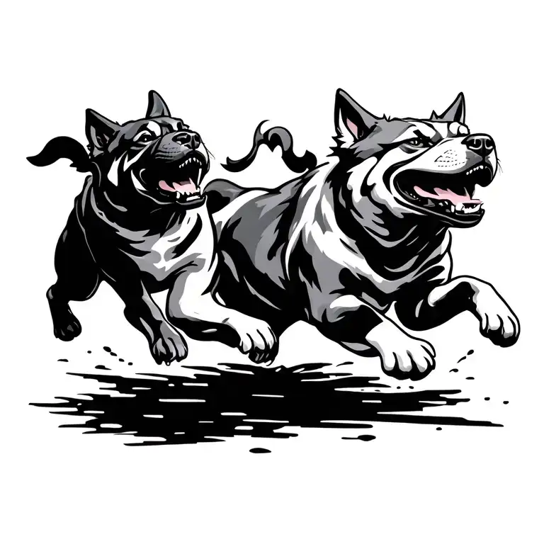 fu dogs running alongside tattoo design idea