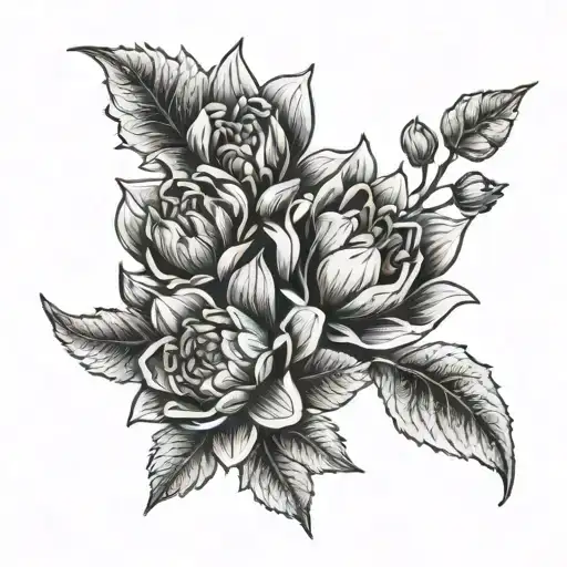 flowers buds surrounded by foliage tattoo design idea