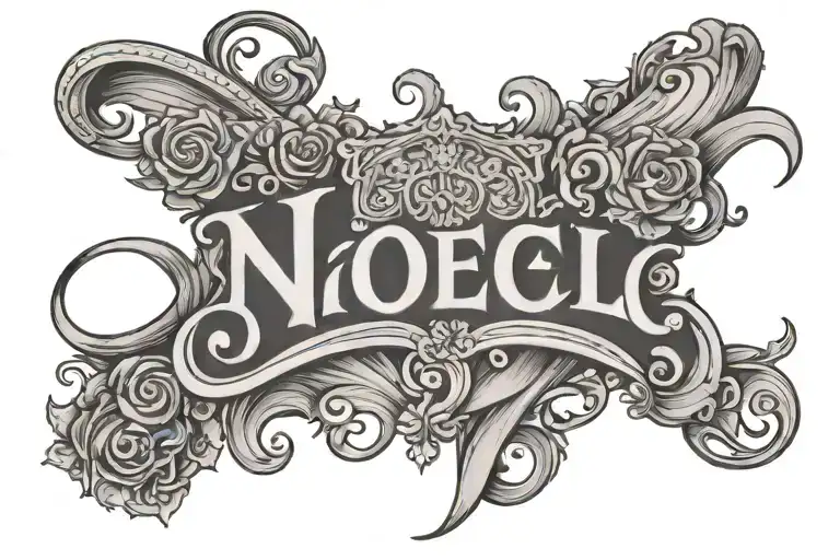 Tattoo for dad, of his son's name Noel tattoo design idea