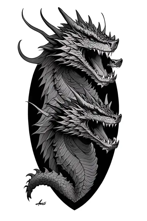 "Has three heads" king ghidorah tattoo design idea
