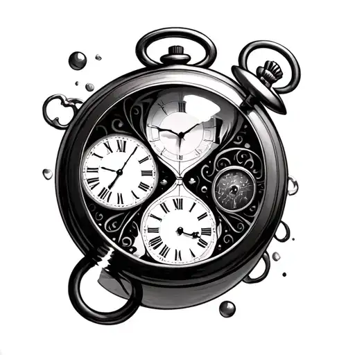 hour glass behind floating pocket watches tattoo design idea