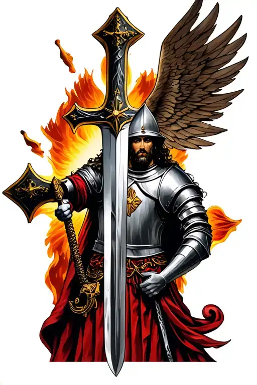 Cross of St John and Templar knight holding a sword tattoo design idea